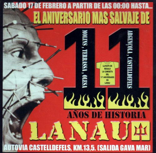 Flyer del 11 aniversario de la discoteca LA NAU de Gav Mar (11 aos contando todos sus diferentes emplazamientos) que se ubic a principios del siglo XXI en el edificio de la antigua discoteca Silvi's (17 de Febrero de 2001)
